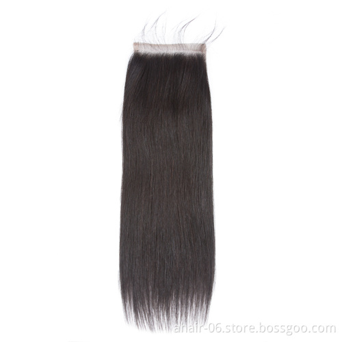 Cheap Soft And Smooth 10A 4x4 Swiss Lace Natural Color 100% Brazilian Virgin Human Hair Straight 10"-20" Lace Closure